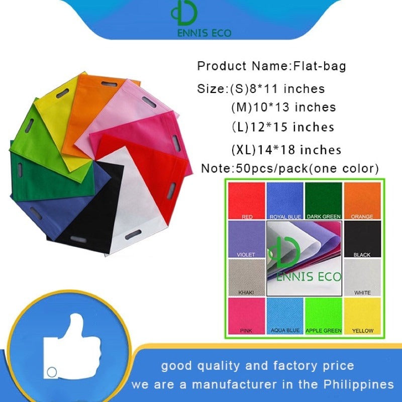 50pcs Pack Non-Woven Flat Bag with Die-Cut Handle | Eco-Friendly Tote for Events & Packaging | 4 Sizes