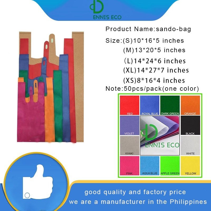 50pcs Pack Non-Woven T-Shirt Bag | Reusable Eco-Friendly Shopping Bags | 5 Size
