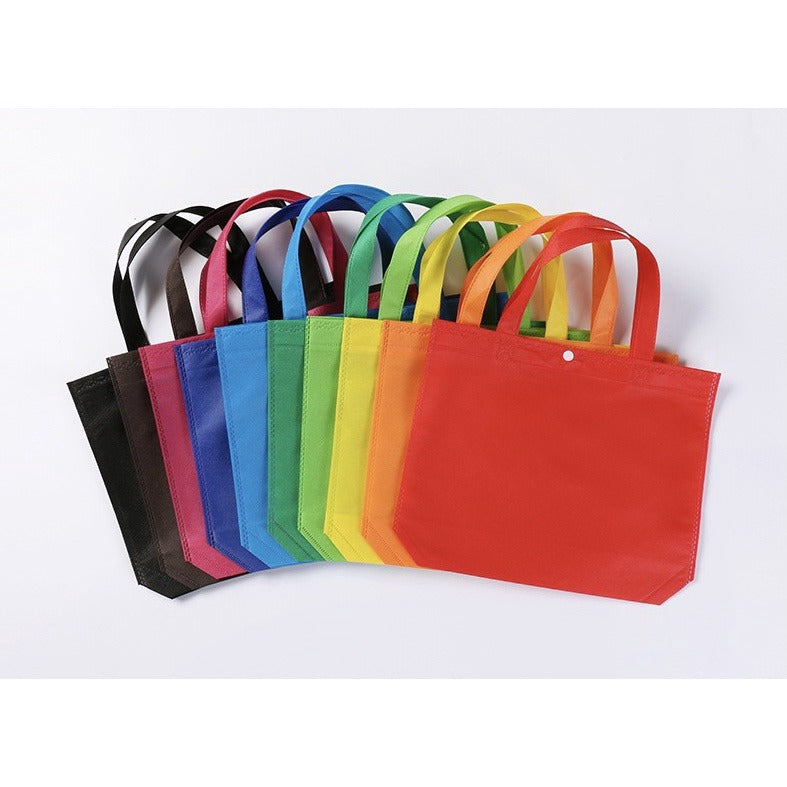 10pcs Pack Non-Woven Lunch Tote Bag with Button Closure | Reusable Shopping Bag | 3 Sizes