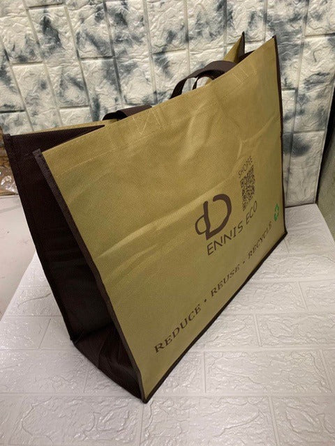 HE#3  | 10pcs Pack Extra Large Non-Woven Shopping Tote Bag with Reinforced Sponge Bottom | Multi-Color Edge & Handles