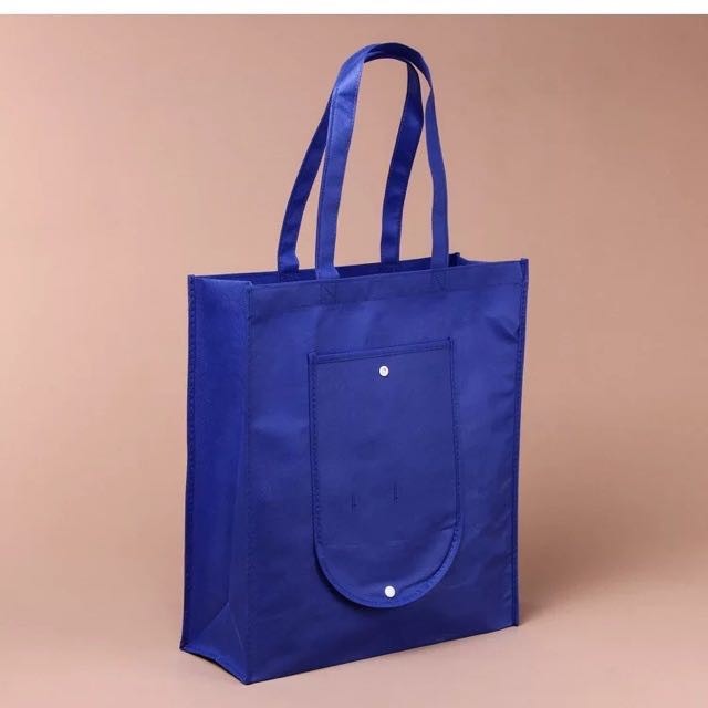 10pcs Pack EB#1 Foldable Non-Woven Shopping Tote Bag | Reusable Eco-Friendly Grocery Bag with Snap Closure