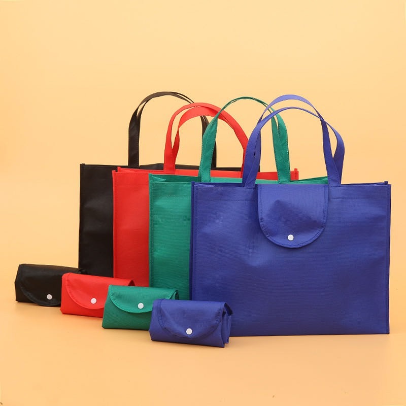 EB#2/ 10pcs Pack Foldable Non-Woven Shopping Tote Bag | Reusable Eco-Friendly Grocery Bag with Snap Closure