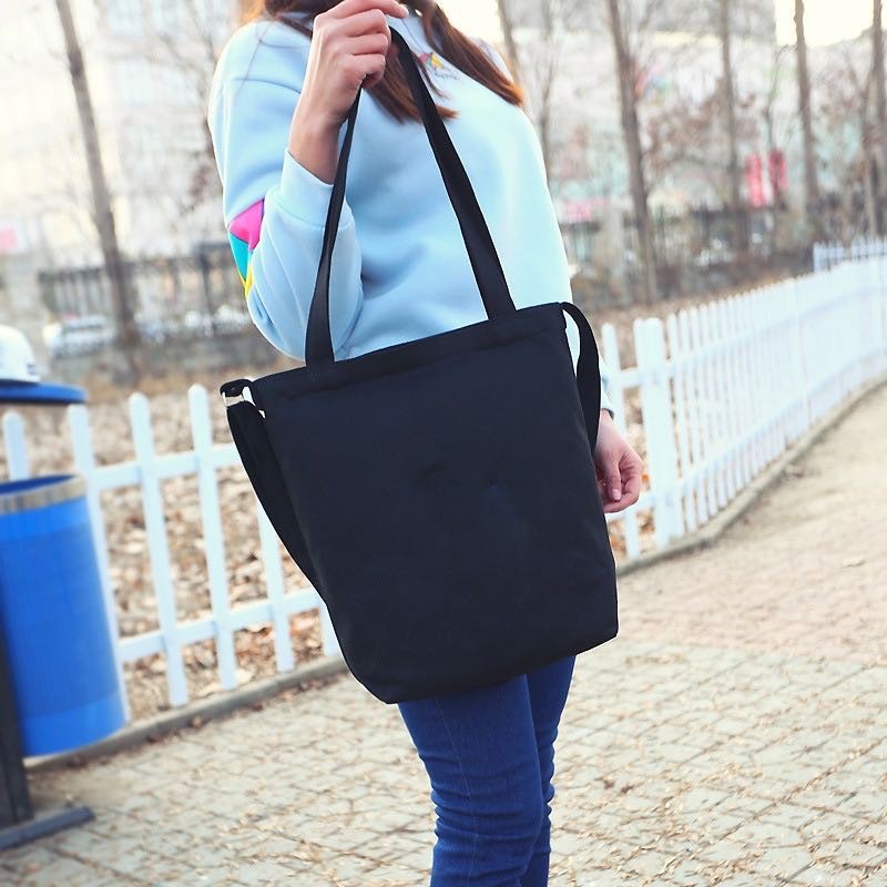 Canvas Tote Bag with Zipper | Dual-Use Shoulder & Hand-Carry or Single Handle Options | Blank Eco-Friendly Bag