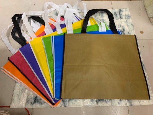 HE#2 | 10pcs PackExtra Large Non-Woven Shopping Tote Bag | Multi-Color Edge Design