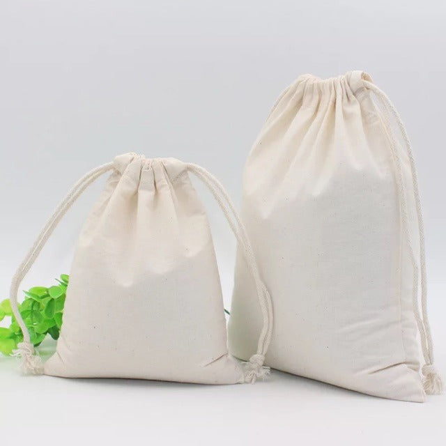 Canvas Drawstring Bag – Blank Pouch, 4 Sizes, 3 Colors (Black / Beige / White)