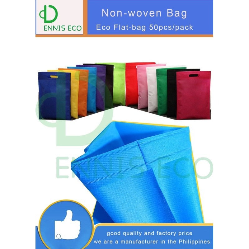 50pcs Pack Non-Woven Flat Bag with Die-Cut Handle | Eco-Friendly Tote for Events & Packaging | 4 Sizes