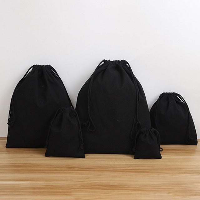 Canvas Drawstring Bag – Blank Pouch, 4 Sizes, 3 Colors (Black / Beige / White)