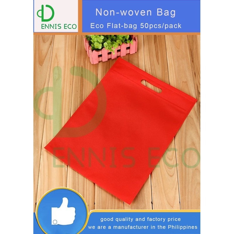 50pcs Pack Non-Woven Flat Bag with Die-Cut Handle | Eco-Friendly Tote for Events & Packaging | 4 Sizes