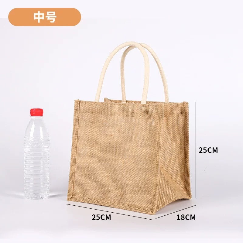 Eco-Friendly Jute Tote Bag with Rope Handles – 4 Sizes, 2 Handle Colors (White & Brown)