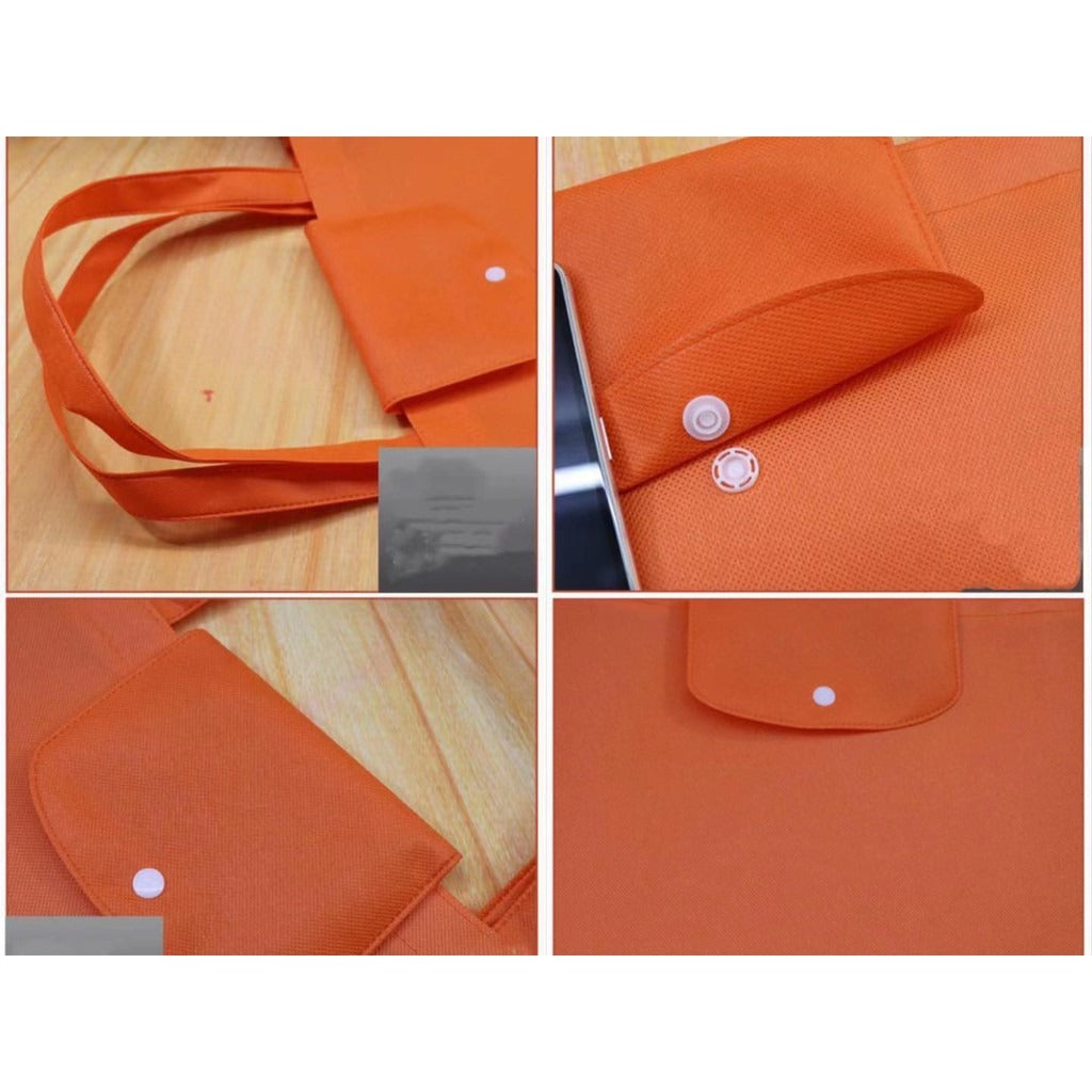 EB#2/ 10pcs Pack Foldable Non-Woven Shopping Tote Bag | Reusable Eco-Friendly Grocery Bag with Snap Closure