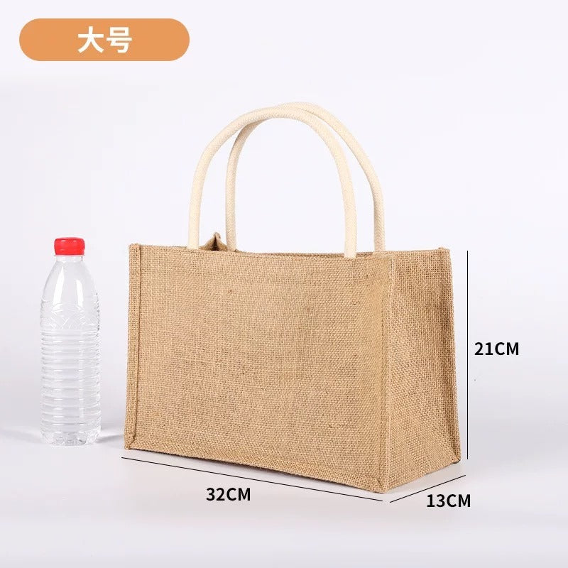 Eco-Friendly Jute Tote Bag with Rope Handles – 4 Sizes, 2 Handle Colors (White & Brown)